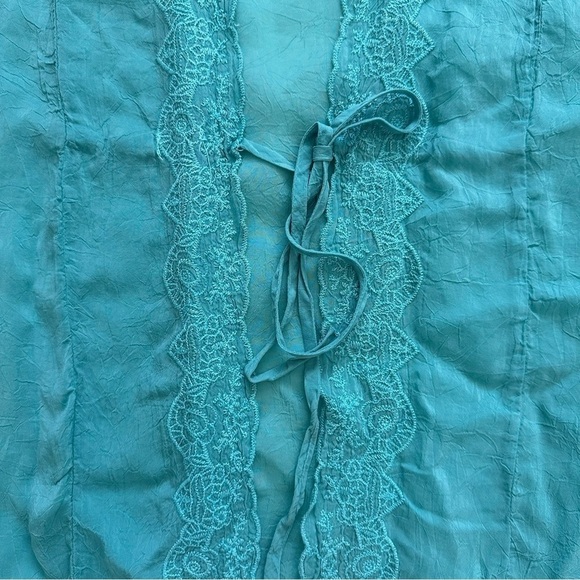 Johnny Was Top Kimono Short Sleeve Tie Front Embroidered Light Blue L - Picture 6 of 11